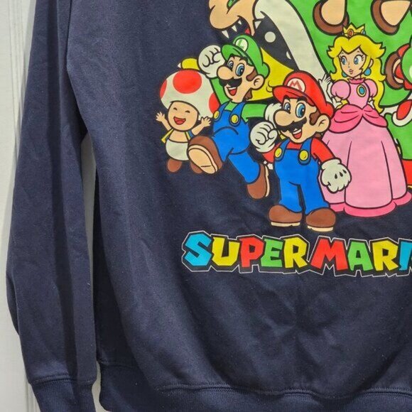 Super Mario Navy Blue Graphic L/S Sweatshirt S Soft & Collectible - Picture 7 of 11
